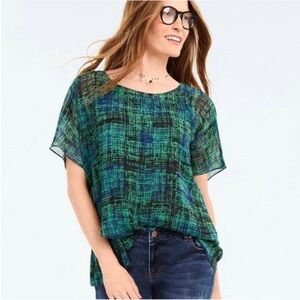 CAbi Paradox Top Plaid 3770 Short Sleeve
Double Layer Shirt Size Small